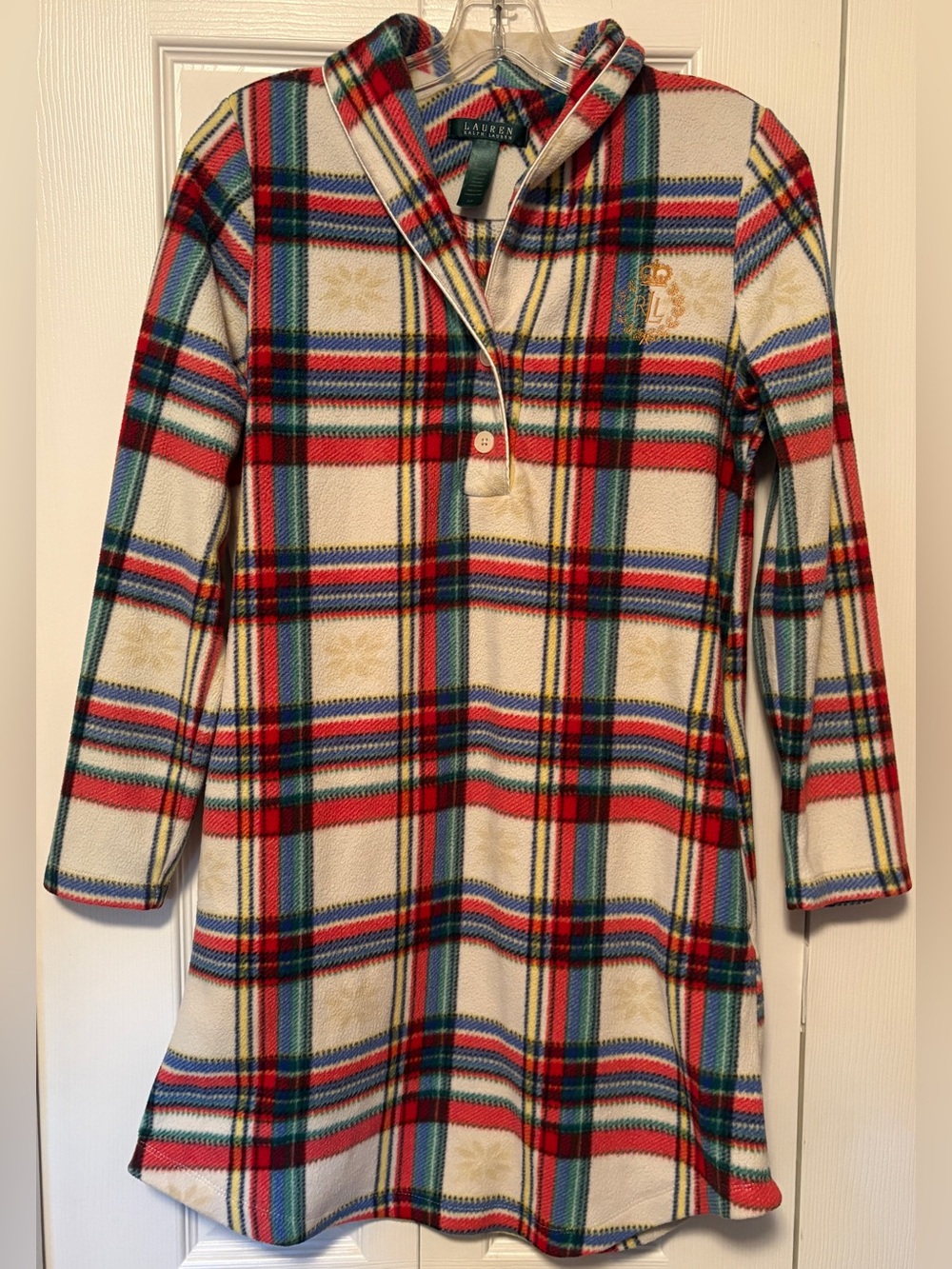 Lauren Ralph Lauren Holiday Plaid Fleece Crest Nightgown Pajamas Small S